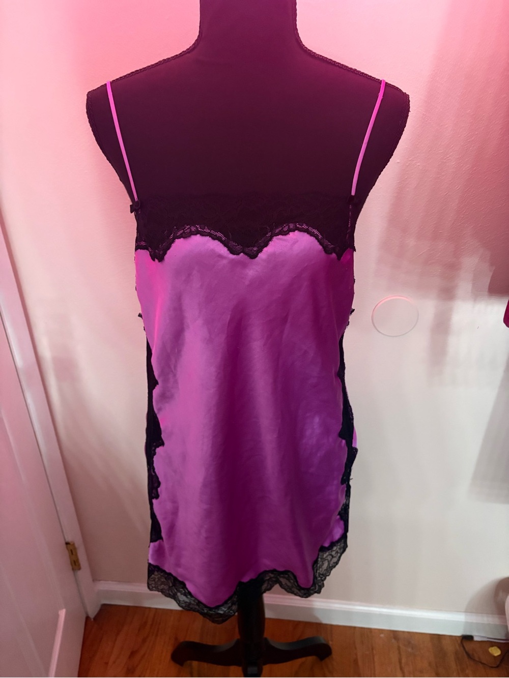 Vintage Victoria's Secret Satin Purple Chemise with Black Lace